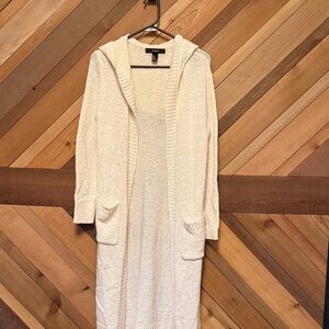 Forever 21 Cream Hooded Long Cardigan